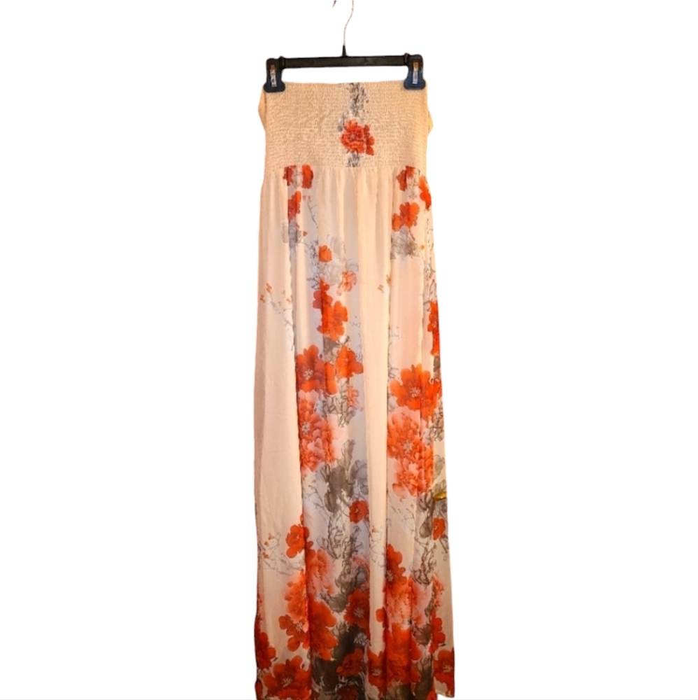 Cecico Vintage floral red & white Semi Sheer Maxi Length dress! Size M
